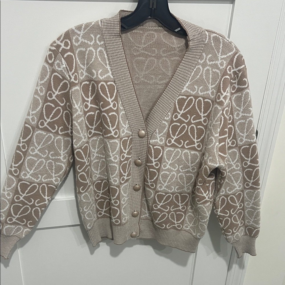 Beige and White Patterned Cardigan
